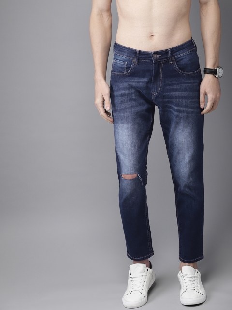 

HERE&NOW Men Blue Ankle Slim Tapered Fit Fit Mid-Rise Slash Knee Stretchable Jeans