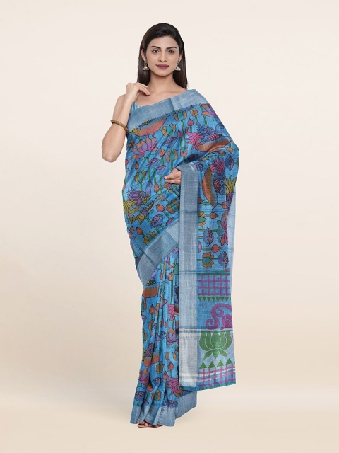 

Pothys Blue & Silver-Toned Floral Zari Pure Cotton Saree