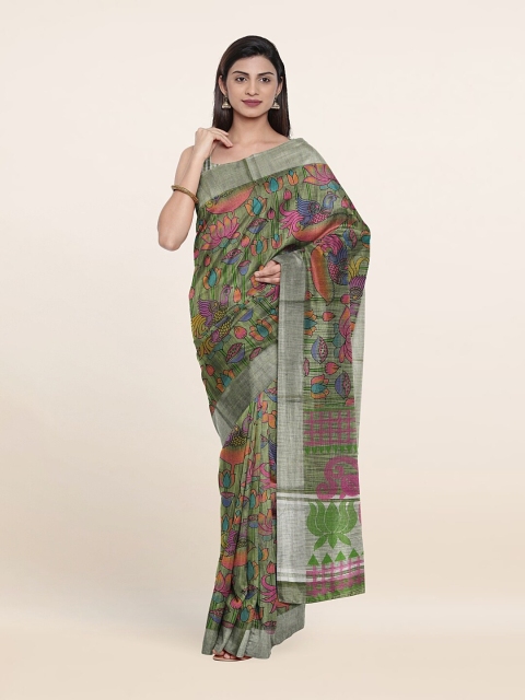 

Pothys Green & Silver-Toned Floral Pure Cotton Saree