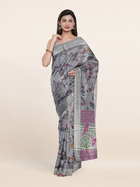 

Pothys Grey & Blue Floral Pure Cotton Saree