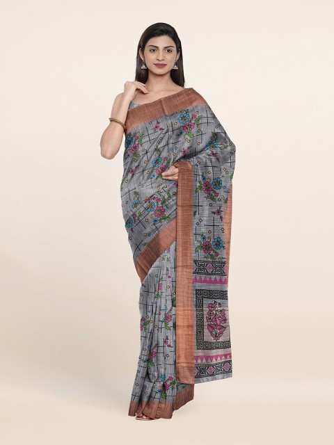 

Pothys Grey & Brown Floral Pure Cotton Saree