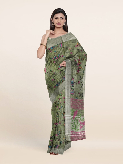 

Pothys Green & Pink Floral Pure Cotton Saree