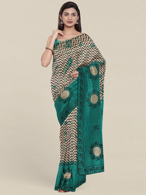 

Pothys Cream-Coloured & Green Floral Pure Cotton Saree