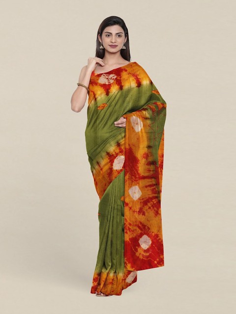 

Pothys Green & Red Printed Bandhani Pure Cotton Saree