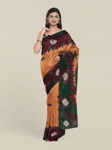 

Pothys Brown & Green Printed Batik Pure Cotton Saree