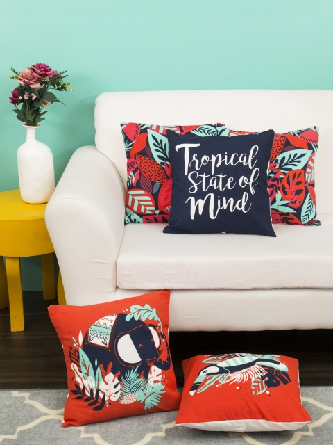 

Chumbak Multicoloured Set of 5 Printed 16" x 16" Rectangular Cushion Covers, Multi