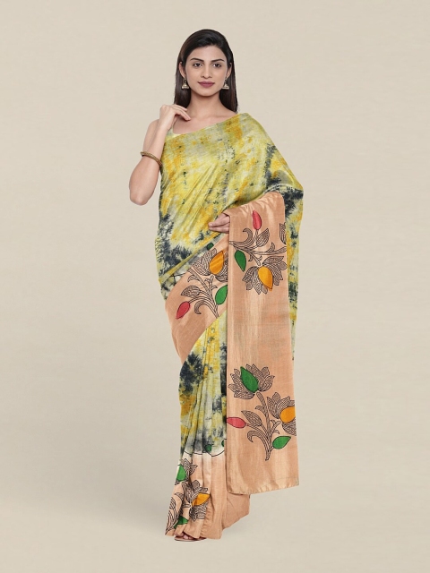 

Pothys Green & Peach-Coloured Floral Pure Cotton Saree