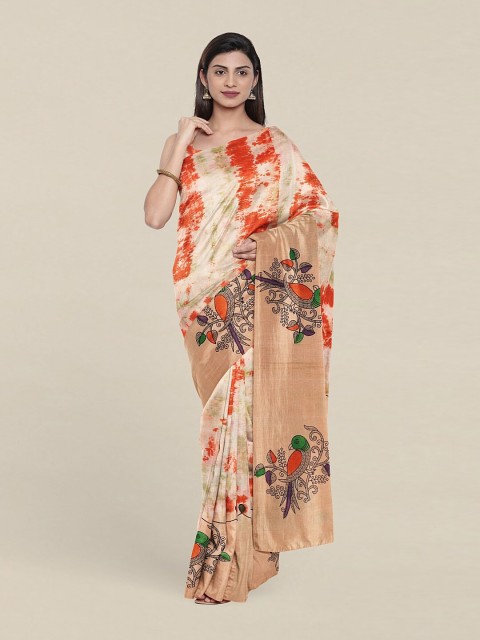 

Pothys Peach-Coloured & Beige Printed Pure Cotton Saree