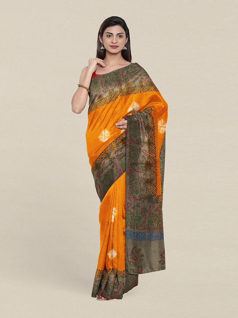 

Pothys Yellow & Green Batik Pure Cotton Saree