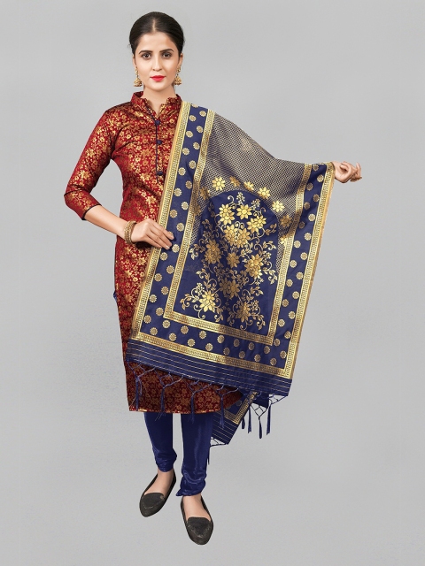 

Fashion FRICKS Blue & Gold-Toned Woven Design Dupatta with Zari
