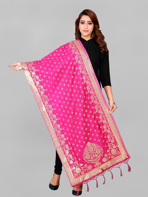

Fashion FRICKS Pink & Gold-Toned Woven Design Dupatta with Zari