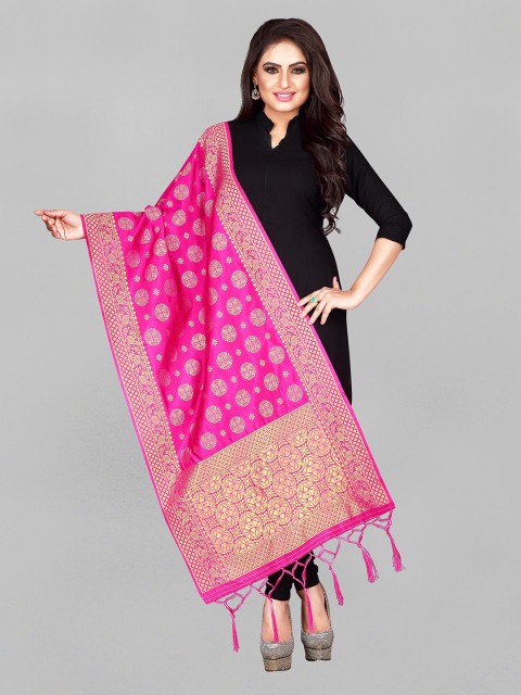 

Fashion FRICKS Pink & Gold-Toned Woven Design Dupatta with Zari