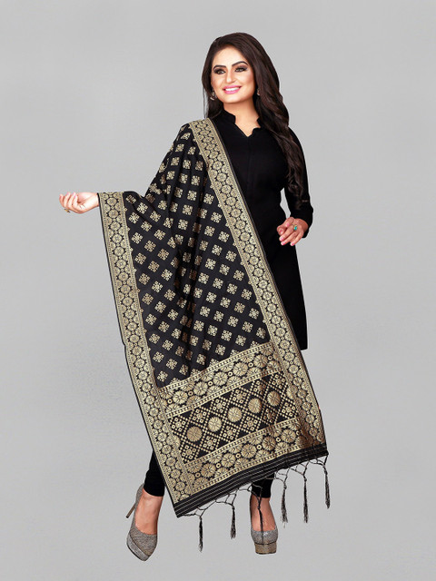 

Fashion FRICKS Black & Gold-Toned Woven Design Dupatta with Zari