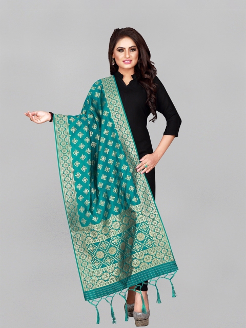 

Fashion FRICKS Blue & Gold-Toned Woven Design Dupatta with Zari