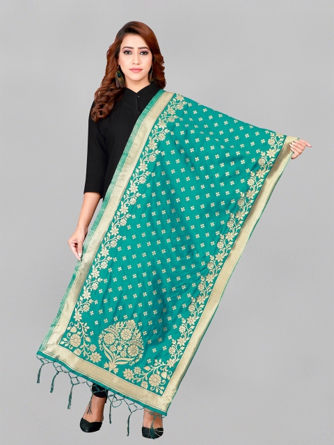 

Fashion FRICKS Green & Gold-Toned Ethnic Motifs Woven Design with Zardozi Dupatta