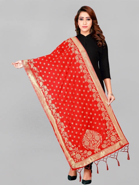 

Fashion FRICKS Red & Golden Ethnic Motifs Woven Design Dupatta