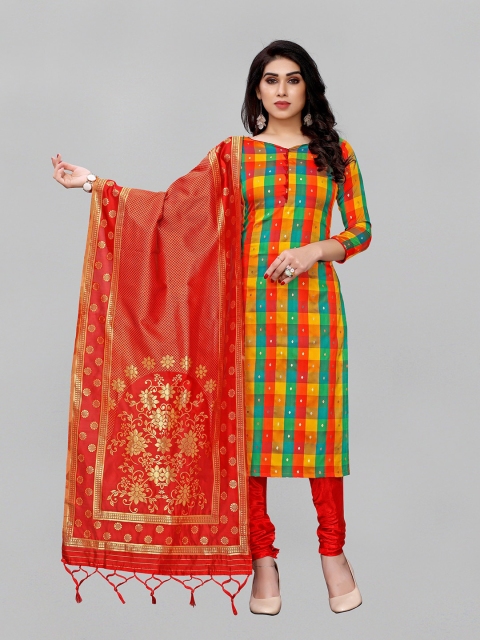 

Fashion FRICKS Red & Green Woven Design Dupatta with Zari