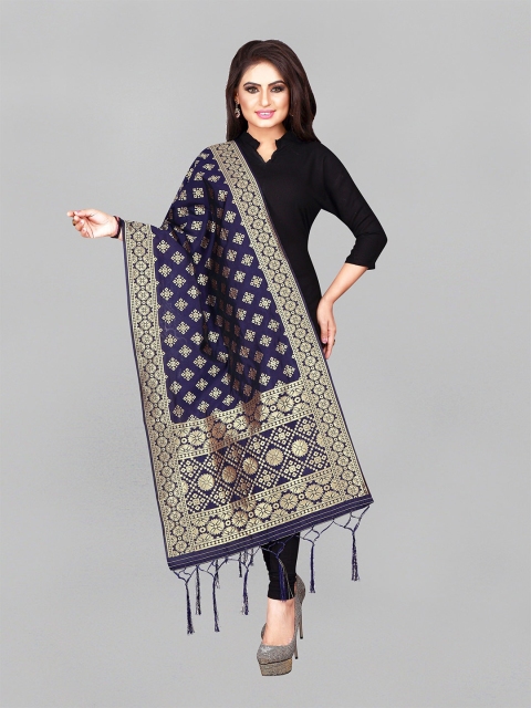 

Fashion FRICKS Blue & Gold-Toned Ethnic Motifs Woven Design Dupatta