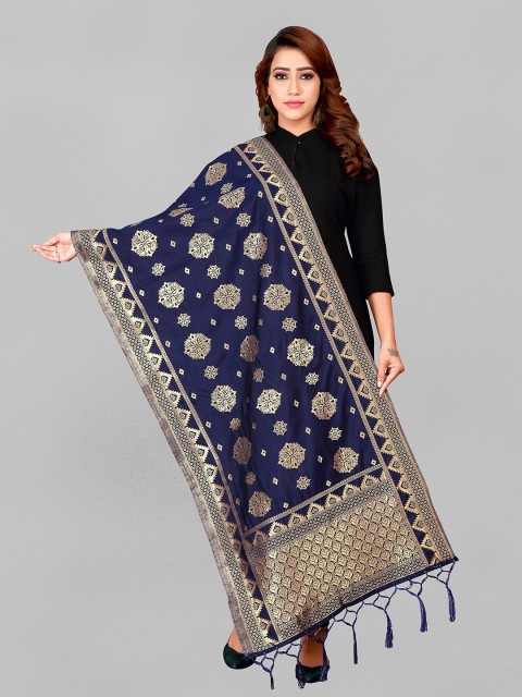 

Fashion FRICKS Blue & Gold-Toned Ethnic Motifs Woven Design Dupatta