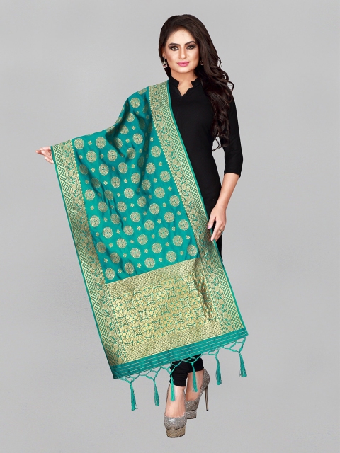 

Fashion FRICKS Blue & Gold-Toned Ethnic Motifs Woven Design Dupatta