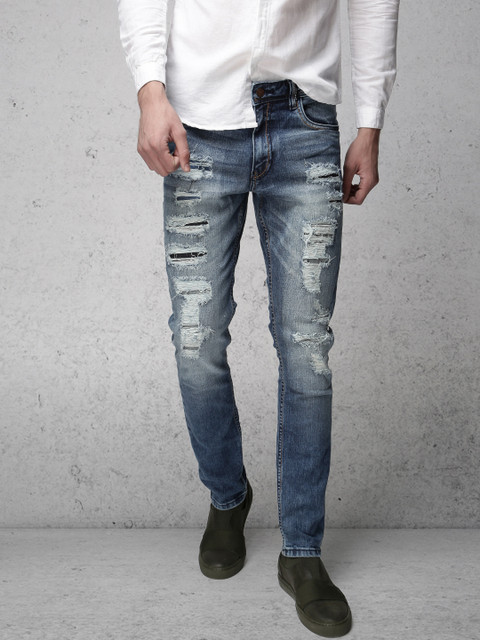 

Ecko Unltd Men Blue Super Slim Fit Mid-Rise Highly Distressed Stretchable Jeans