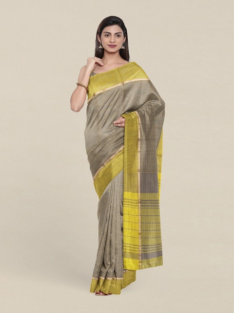 

Pothys Grey & Yellow Checked Pure Cotton Saree