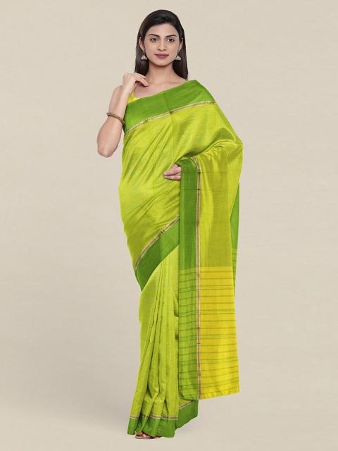 

Pothys Green & Gold-Toned Striped Zari Pure Cotton Saree