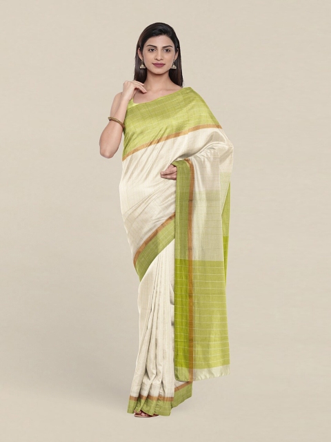 

Pothys White & Green Striped Pure Cotton Saree