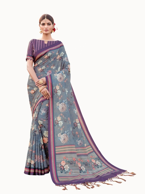 

MotiHamir Grey & White Kalamkari Linen Blend Saree