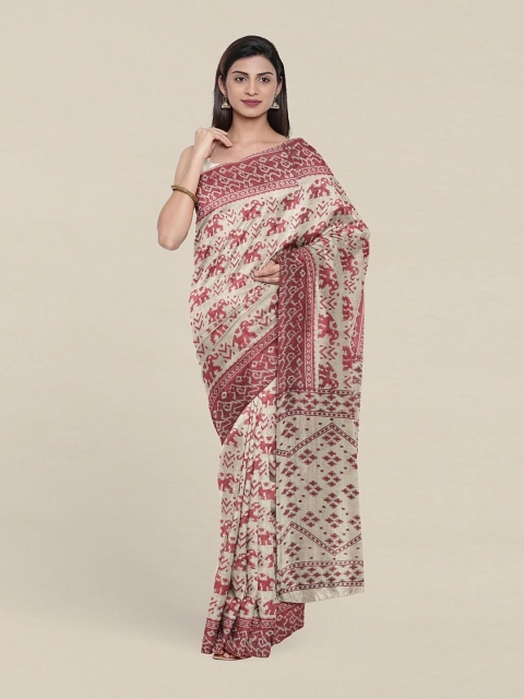 

Pothys Tan & White Ethnic Motifs Pure Cotton Saree