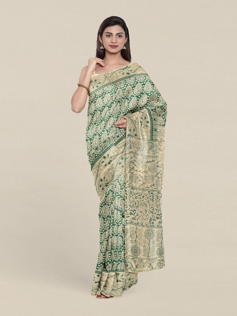 

Pothys Green & Cream-Coloured Paisley Pure Cotton Saree