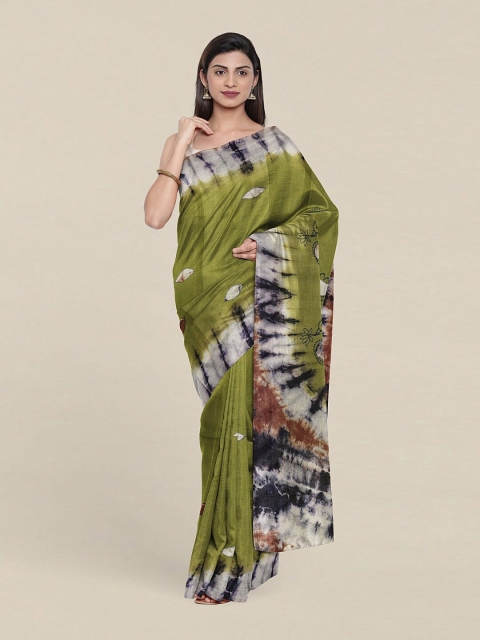 

Pothys Green & Brown Tie and Dye Pure Cotton Saree