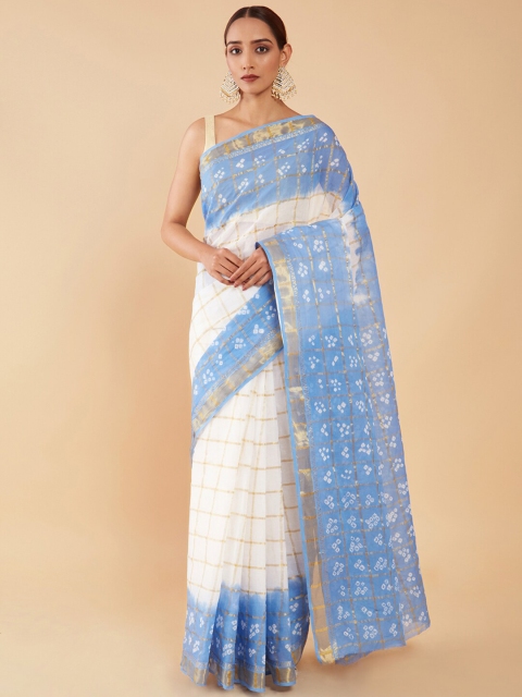 

Soch Blue & White Bandhani Zari Pure Cotton Bandhani Saree