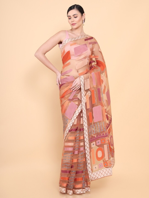 

Soch Orange & Pink Printed Organza Saree