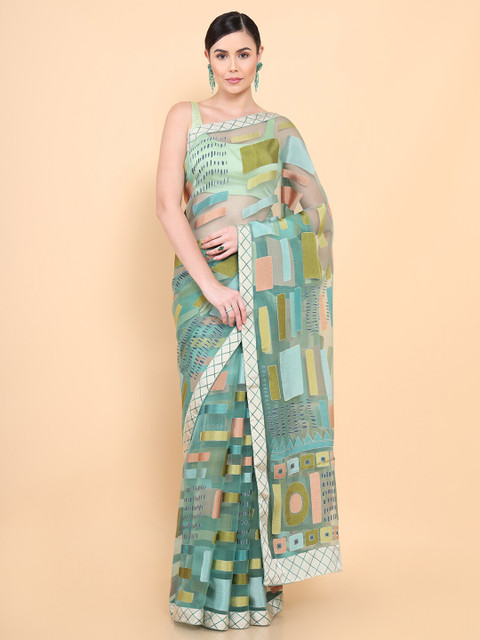 

Soch Women Green & Pink Organza Saree