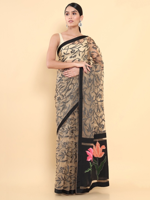 

Soch Beige & Black Floral Organza Saree