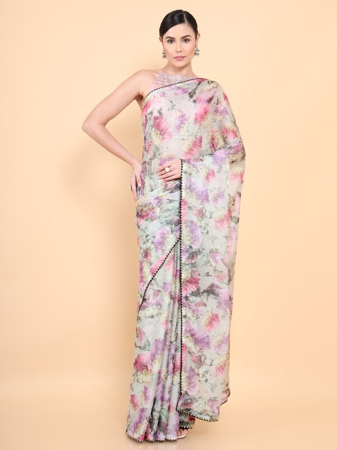 

Soch Off White & Pink Floral Gotta Patti Pure Chiffon Saree