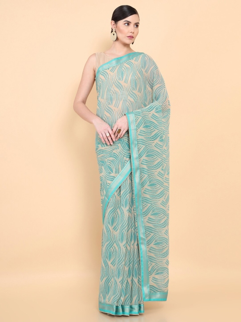 

Soch Turquoise Blue & Beige Pure Georgette Saree