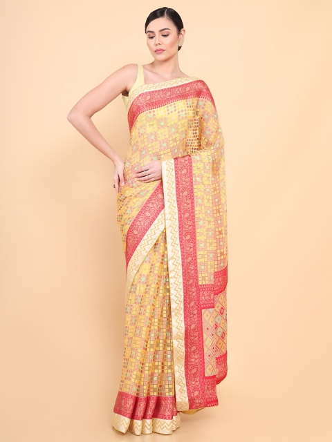 

Soch Yellow & Green Printed Organza Saree