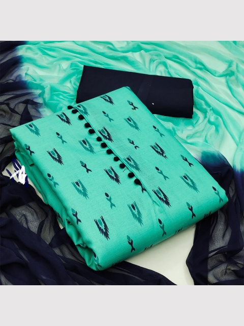 

Ethnic Junction Women Blue & Green Printed Unstitched Dress Material