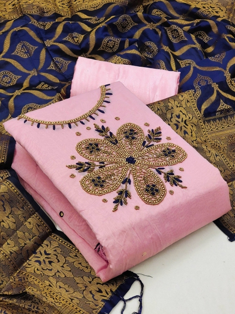 

Ethnic Junction Women Pink & Blue Embroidered Unstitched Dress Material