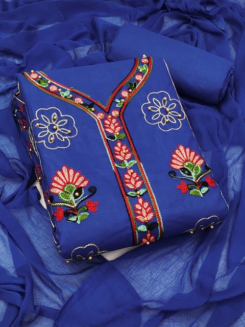 

Ethnic Junction Women Navy Blue & Red Embroidered Unstitched Dress Material