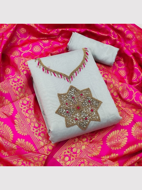 

Ethnic Junction Blue & Gold-Toned Embroidered Unstitched Dress Material