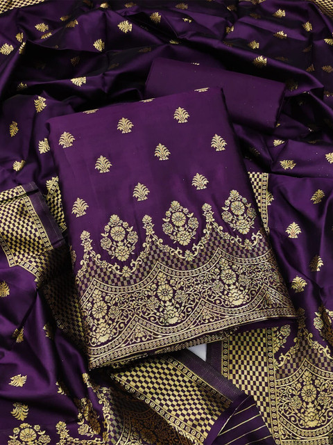 

Ethnic Junction Purple & Gold-Toned Unstitched Dress Material