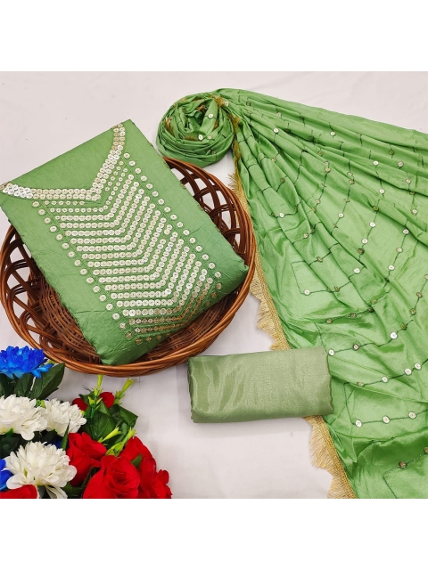 

Ethnic Junction Green Embroidered Unstitched Dress Material
