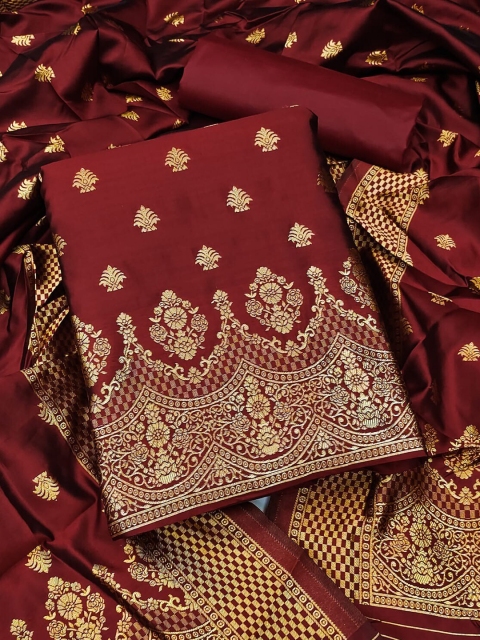 

Ethnic Junction Maroon & Gold-Toned Unstitched Dress Material
