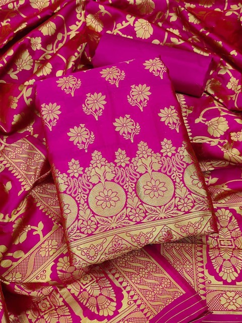 

Ethnic Junction Pink & Gold-Toned Unstitched Dress Material