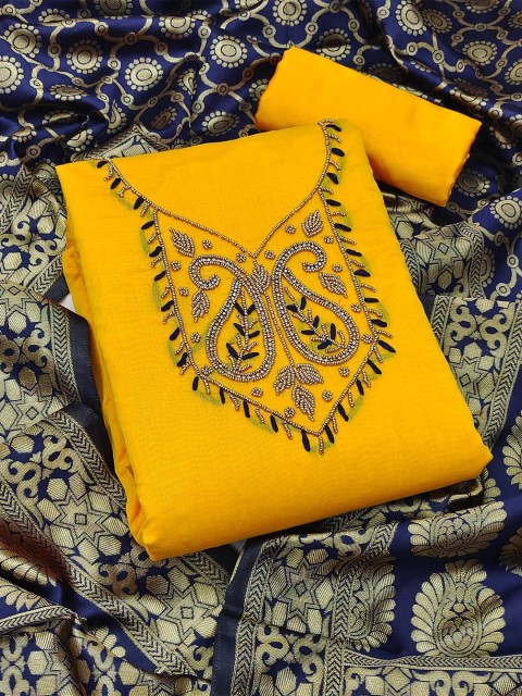 

Ethnic Junction Yellow & Blue Embroidered Unstitched Dress Material