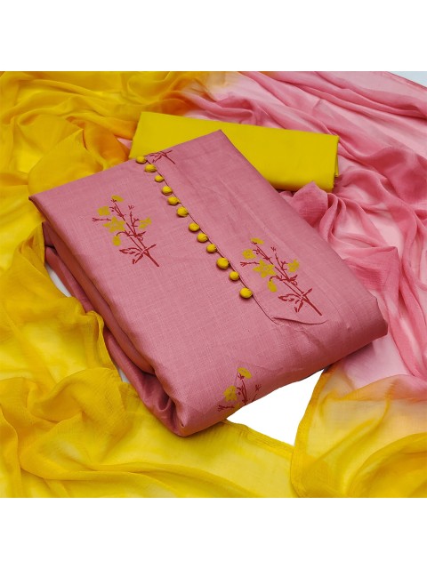 

Ethnic Junction Pink & Yellow Printed Unstitched Dress Material