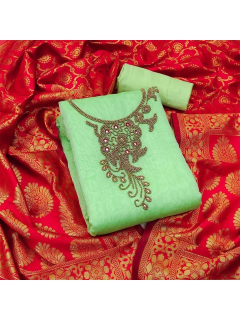 

Ethnic Junction Green & Red Embroidered Unstitched Dress Material
